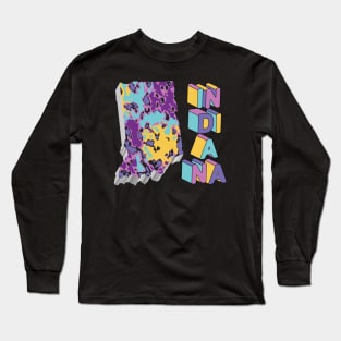 Indiana State Map Abstract Art Long Sleeve T-Shirt